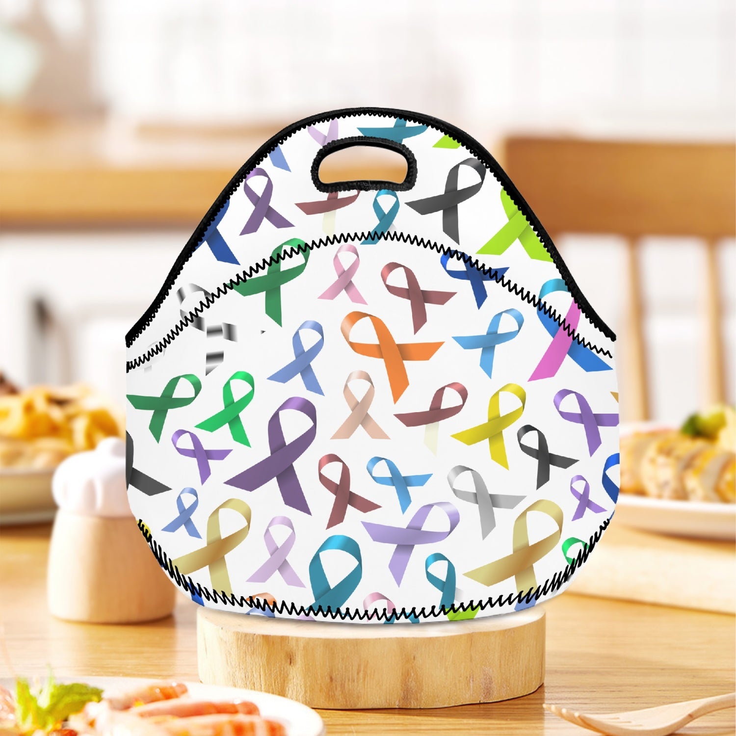 Multi color Ribbon Cancer Awareness  Lunch Bag