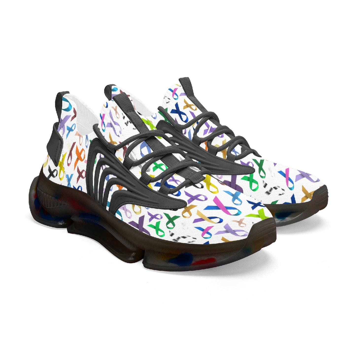 Multi color Cancer awareness ribbon Sneakers - white