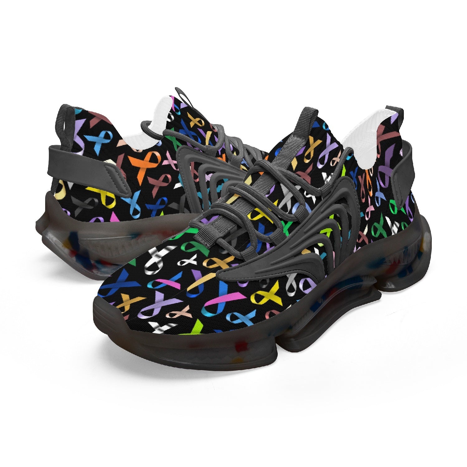Multi color Cancer awareness ribbon Sneakers - black