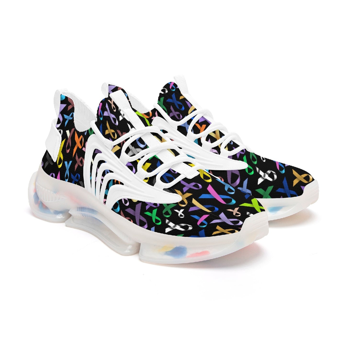 Multi color Cancer awareness ribbon Sneakers - black
