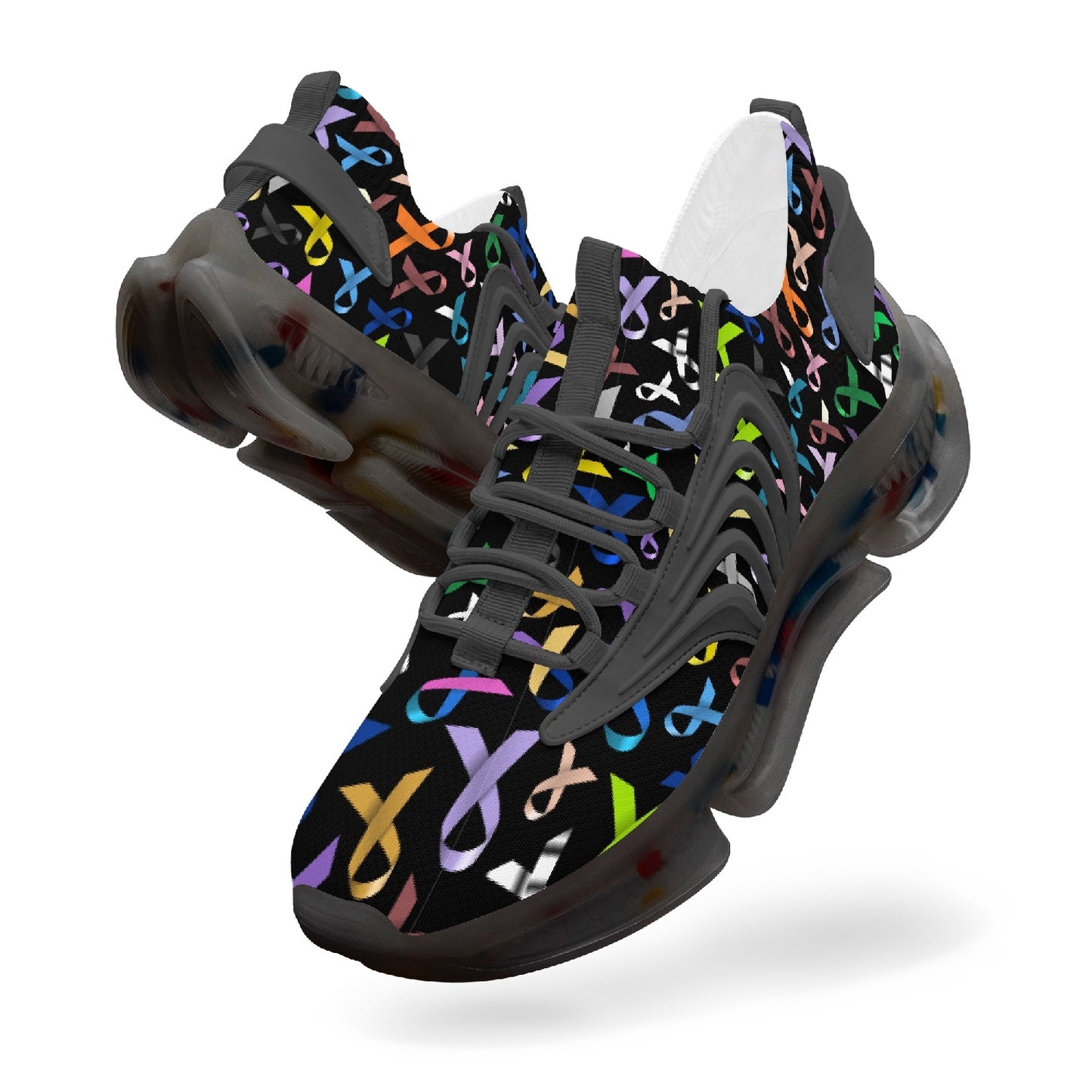 Multi color Cancer awareness ribbon Sneakers - black